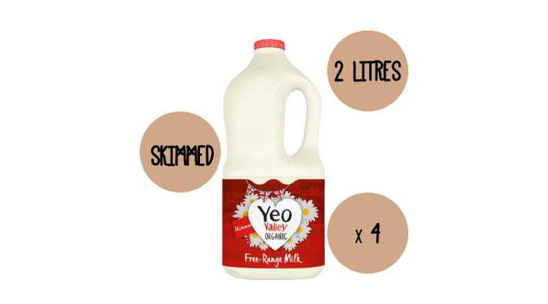 Organic Skimmed Milk 4 X 2 Litre